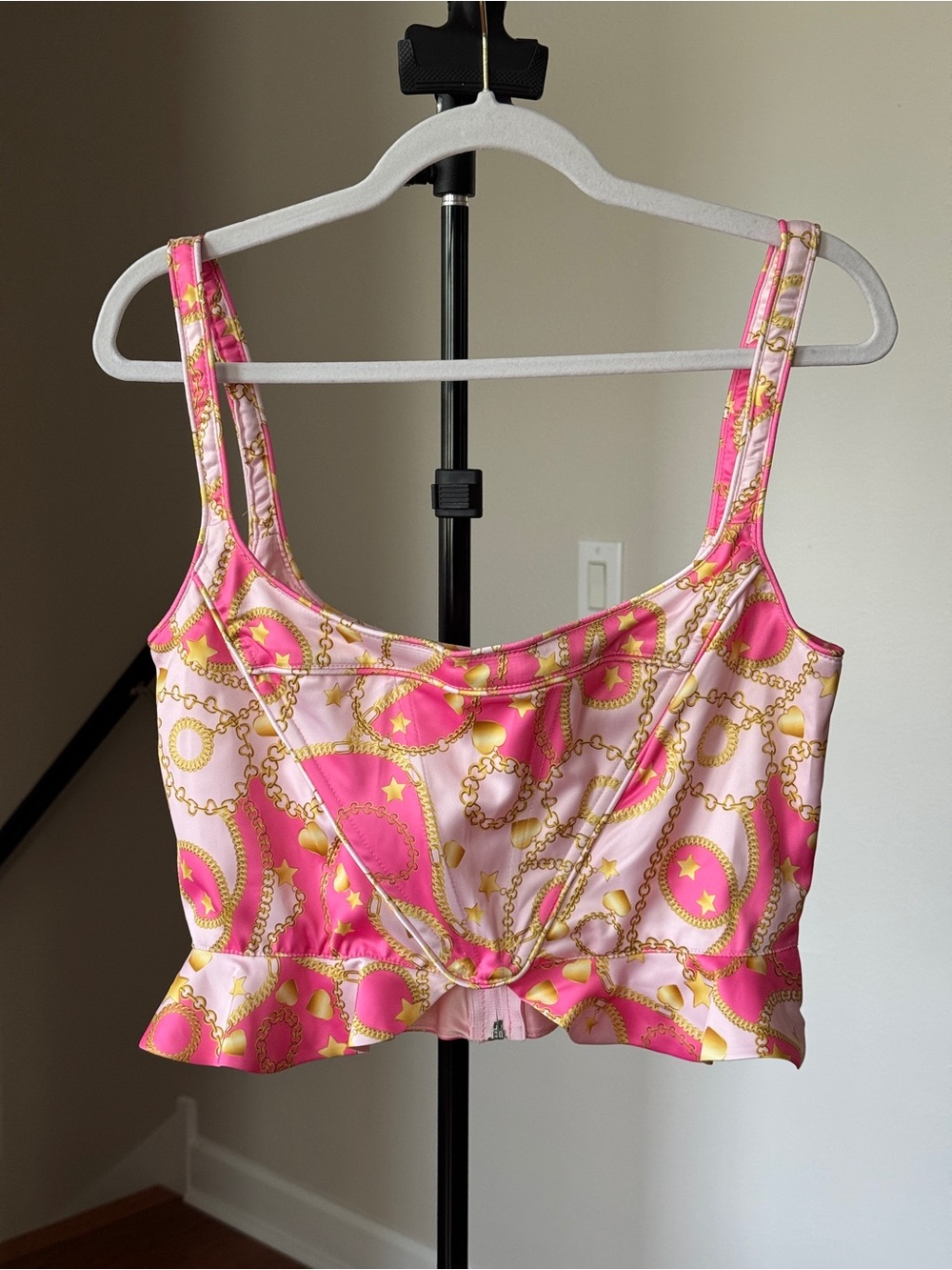 Dolls Kill Pink & Gold Chain-Print Cropped Tank